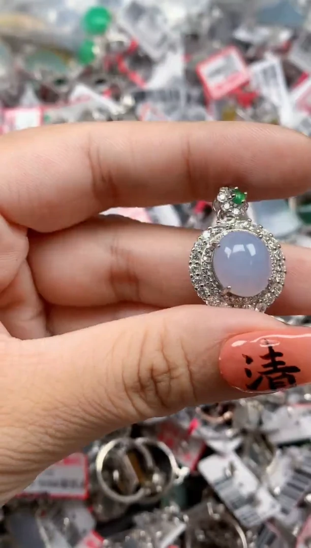 银S925镶嵌戒指翡翠天然A货缅甸翡翠