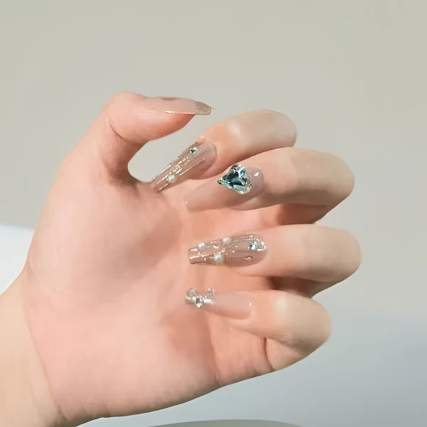 米粒儿家新款高质量镶钻纯手工T形穿戴甲2025年爆款