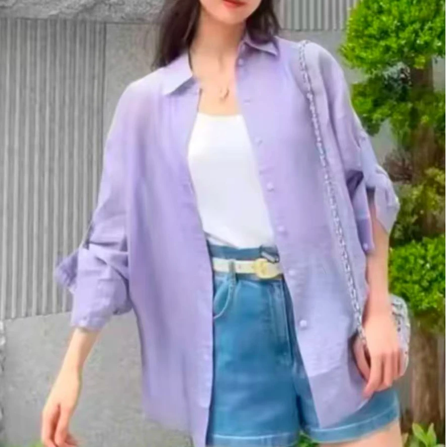 GIRDEAR/哥弟春夏新款廓形百搭造型炫彩透气亚麻纯色衬衫1300898