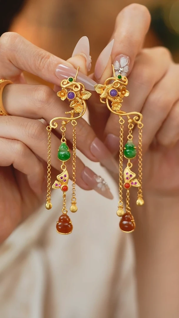 翡翠银S925镶嵌耳坠新款