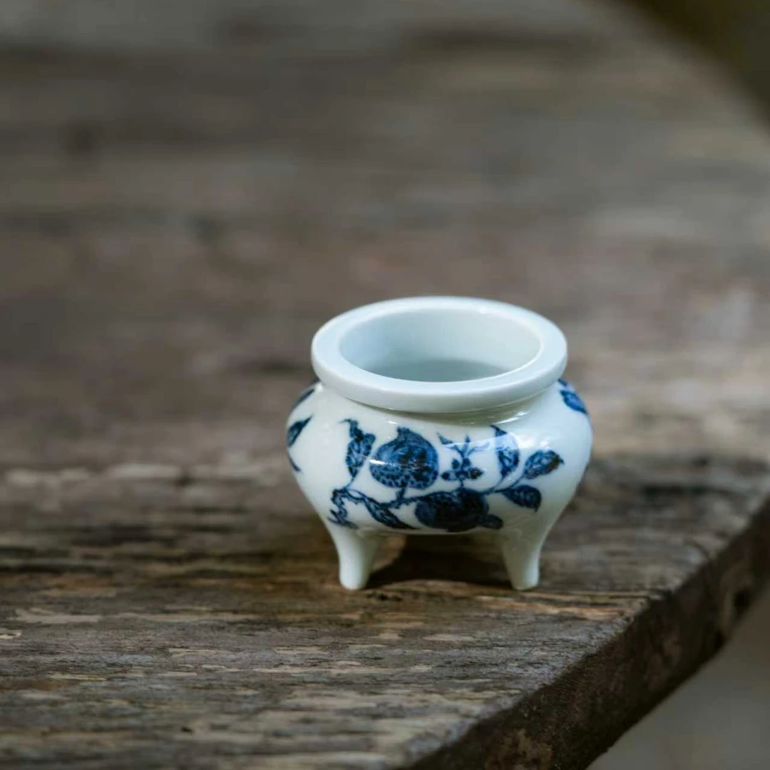 【意归处】且斋慕明青花三多小琴炉景德镇纯手工手绘高端茶具茶器