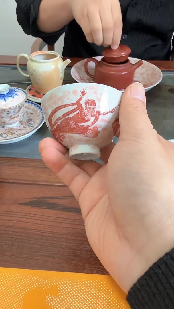 瓷无盖款P一拓天成飞天小鸡心杯(矮)