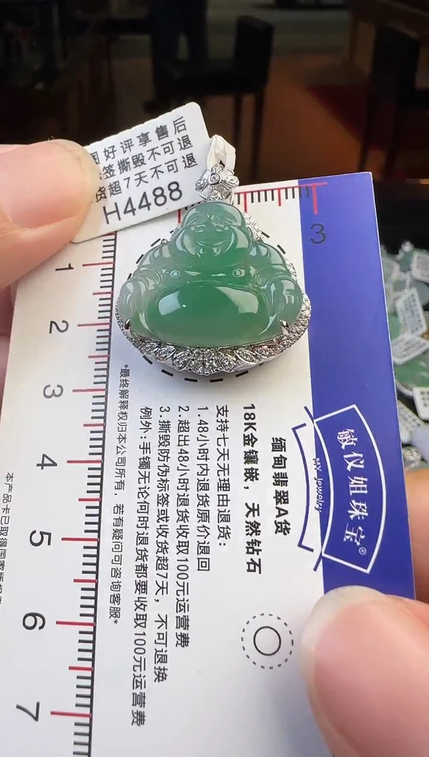 翡翠18K金镶嵌颈饰H4488冰绿佛公