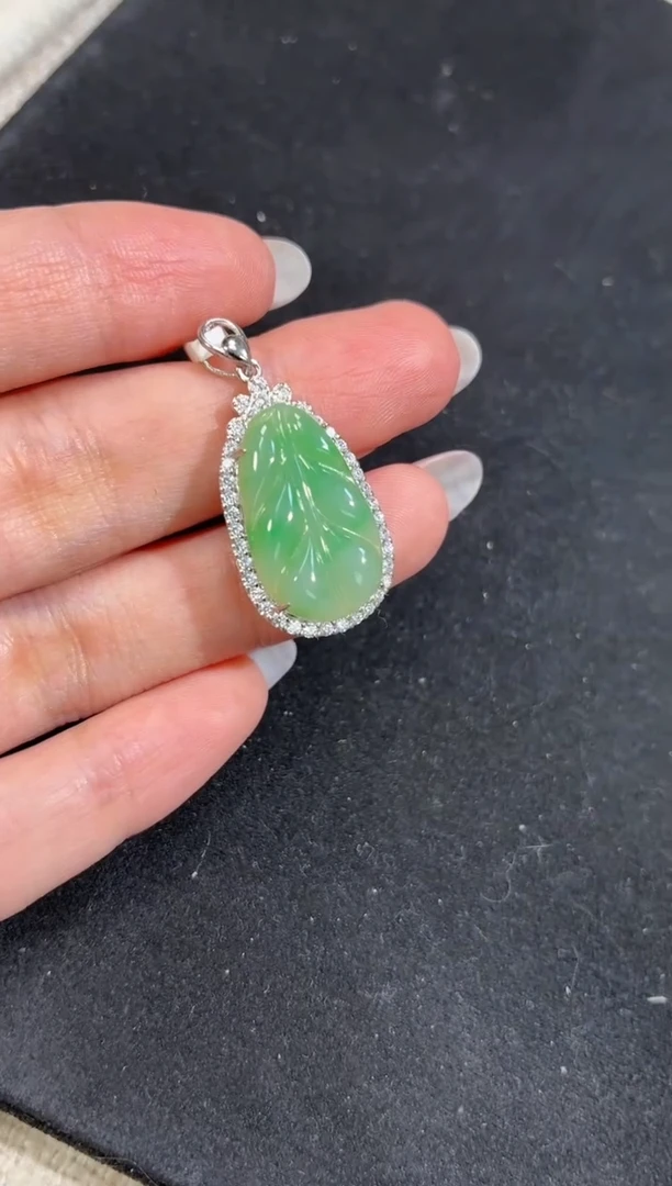 吊坠(不含链)银S925镶嵌翡翠【挽石珠宝】叶子