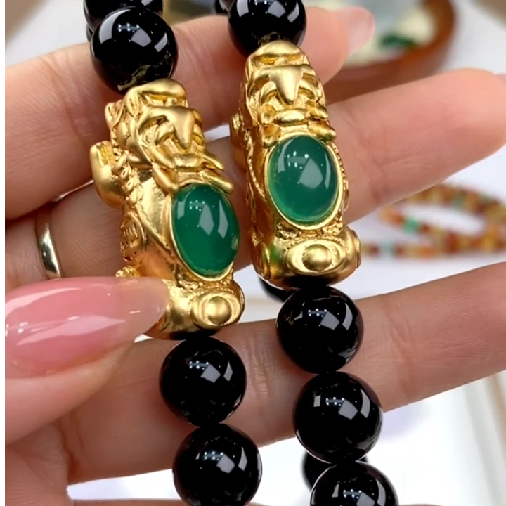 1332黑曜石合金貔貅手串