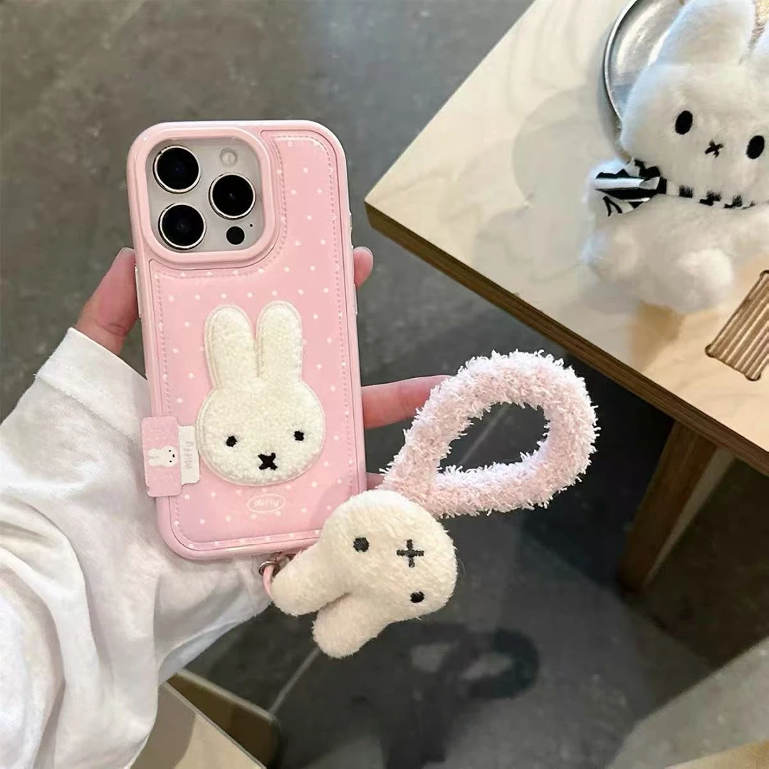 波点刺绣米菲兔适用iPhone17promax时尚苹果16手机壳可爱14少女心