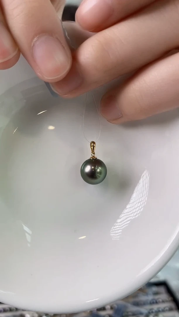 【闪购商品】海水珍珠吊坠(不含链)18K金镶嵌10-11大溪地黑珍珠吊坠