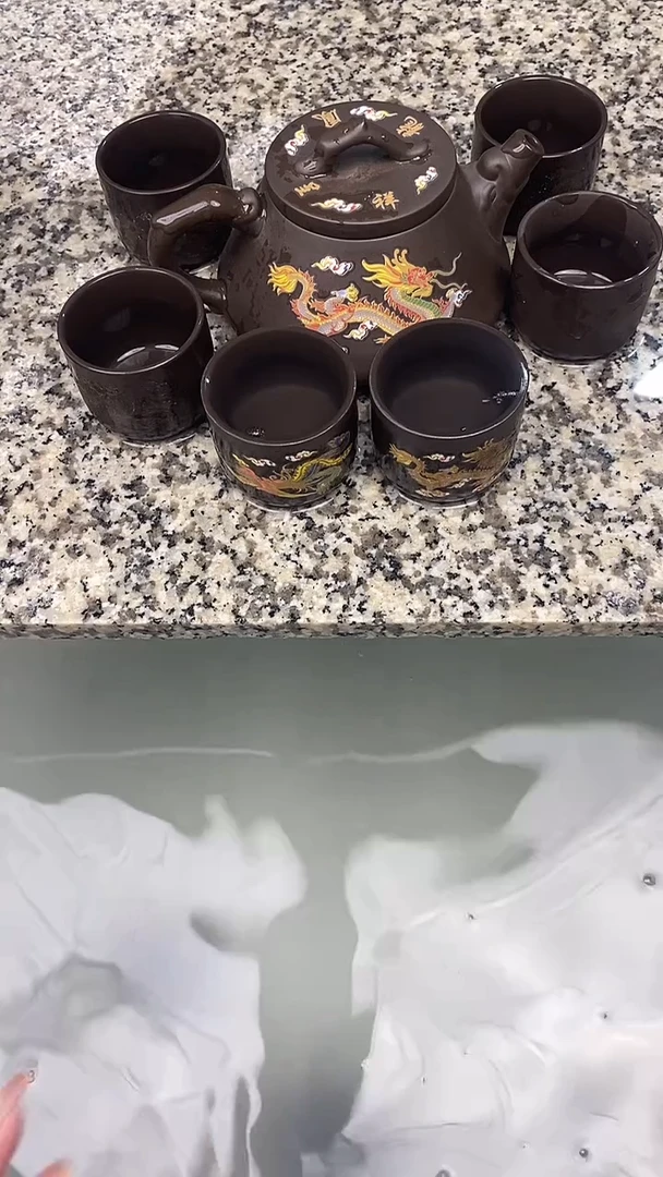 紫砂套装大容量380cc龙凤石瓢凤鸣壶  一壶六变色杯