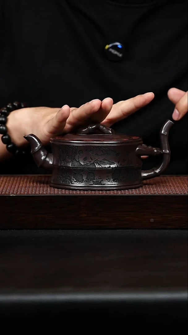 茶壶紫砂宜兴紫砂 竹段壶 老紫泥5866