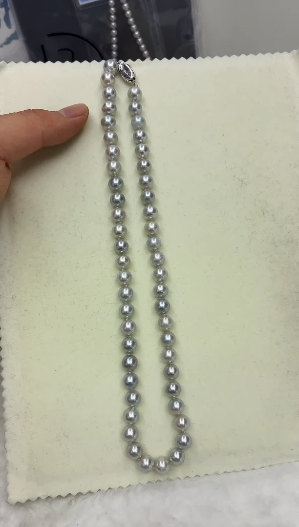 未镶嵌DA海水珍珠灰珠串链8-9 y1142