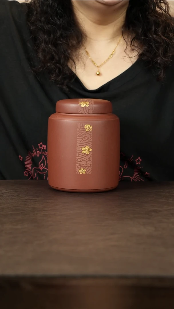 紫砂茶叶罐底槽清 儒者拈花罐 约1斤