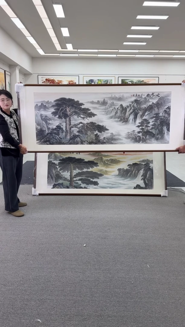 国画手绘219*88迎客松