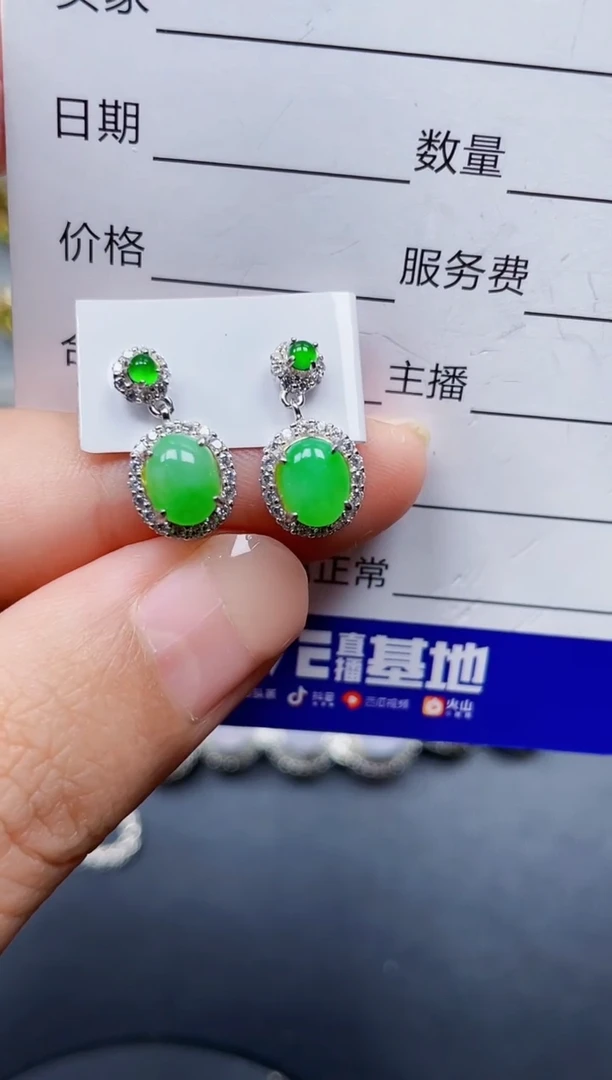 银S925镶嵌翡翠耳饰211