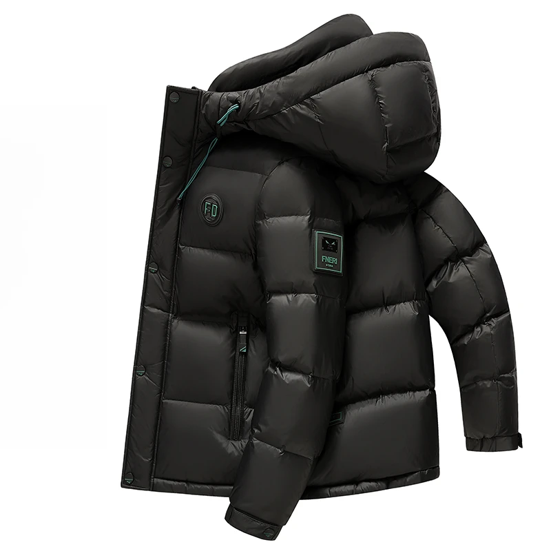 2025冬季新款男士连帽羽绒短款时尚潮流哑光亮面加厚保暖防寒外套