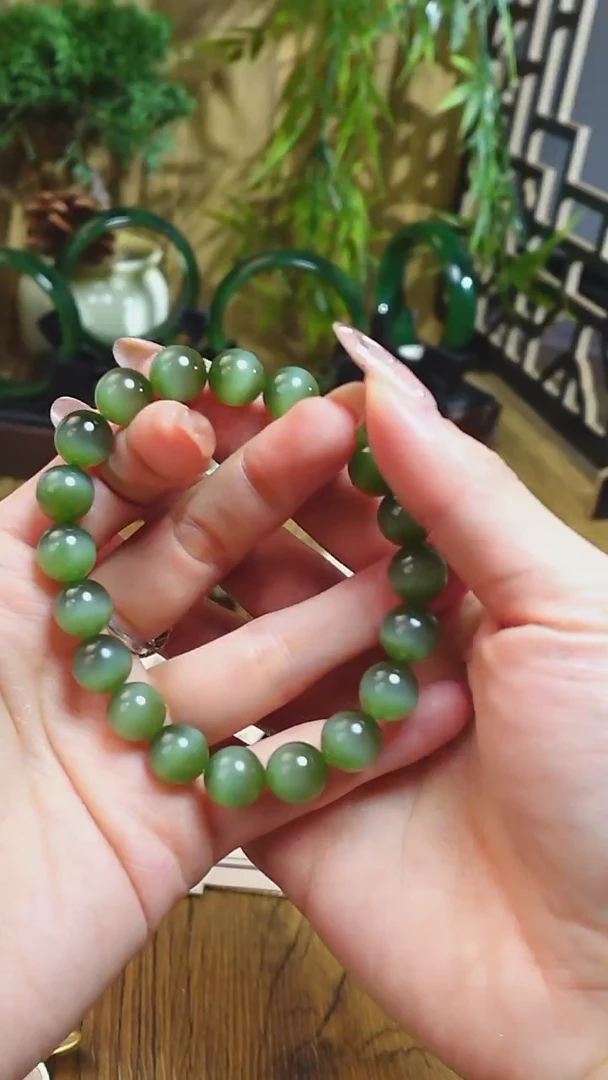 【闪购商品】和田玉手串未镶嵌俄料碧玉一线猫卡10mm