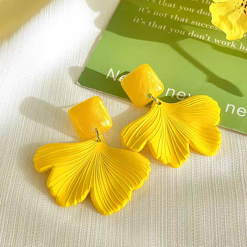 非金属亚克力耳饰 巨出片~黄色几何银杏叶海边度假风耳饰耳环夸张