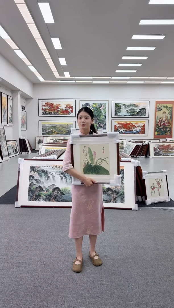 国画手绘  荷花  48*48