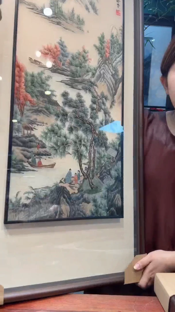 刺绣非遗苏绣手工刺绣单面绣竖版山水框中框