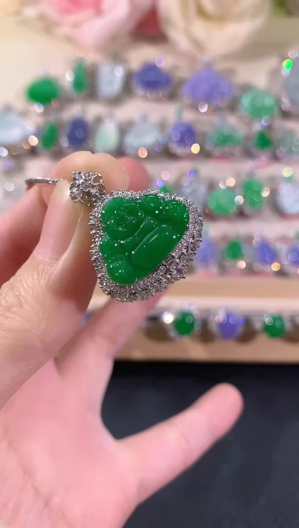 吊坠(不含链)18K金镶嵌翡翠冬日珠宝Q134