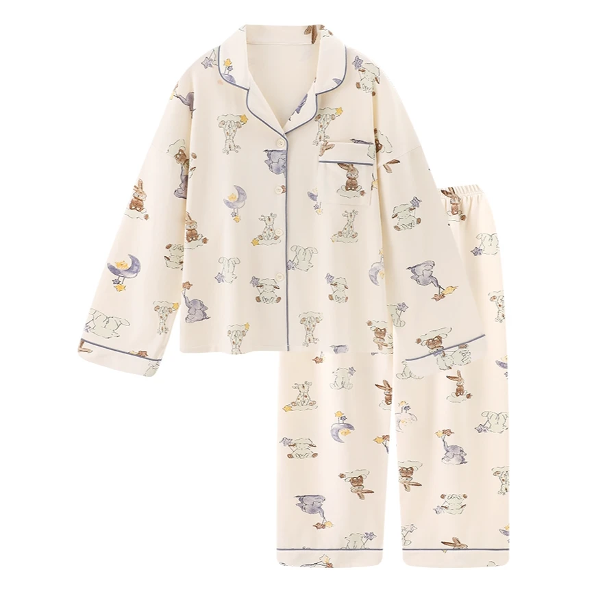 奶系甜妹风兔子纯棉睡衣女可爱春秋薄款可外穿卡通长袖家居服套装