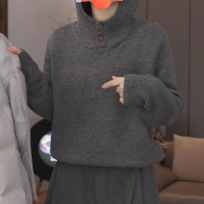 秋冬温柔感软糯连帽针织衫毛衣加厚针织LK2507749