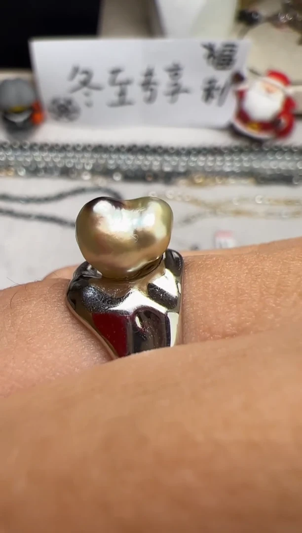 银S925镶嵌戒指海水珍珠珍珠