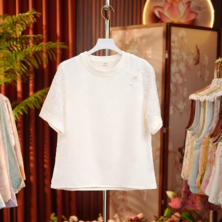 [望晴 衬衫]新中式国风女士绣花短袖衬衫