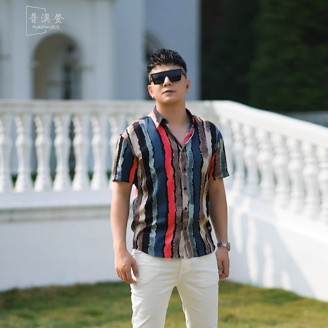 夏季新款男装衬衣上衣潮流韩版百搭休闲薄款透气短袖条纹衬衫