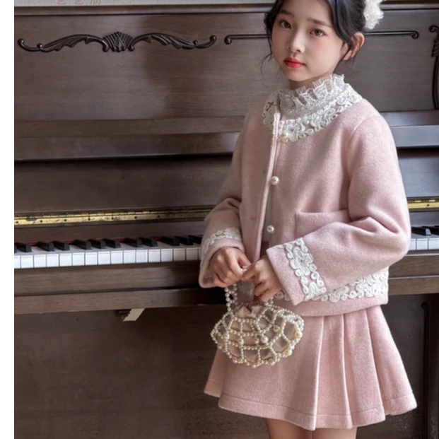 Alice•25冬~甜美时尚小香风羽羽套装51125粉色   14--11