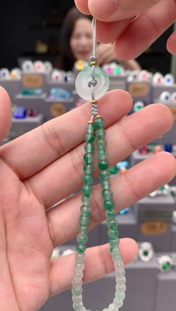 石英质玉挂链18K金镶嵌非洲翠手机链