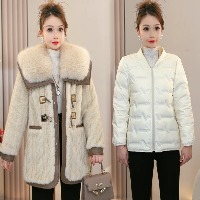 MK24A1217-2#羽绒内胆可拆卸中长款毛毛外套秋冬新款保暖女士外套