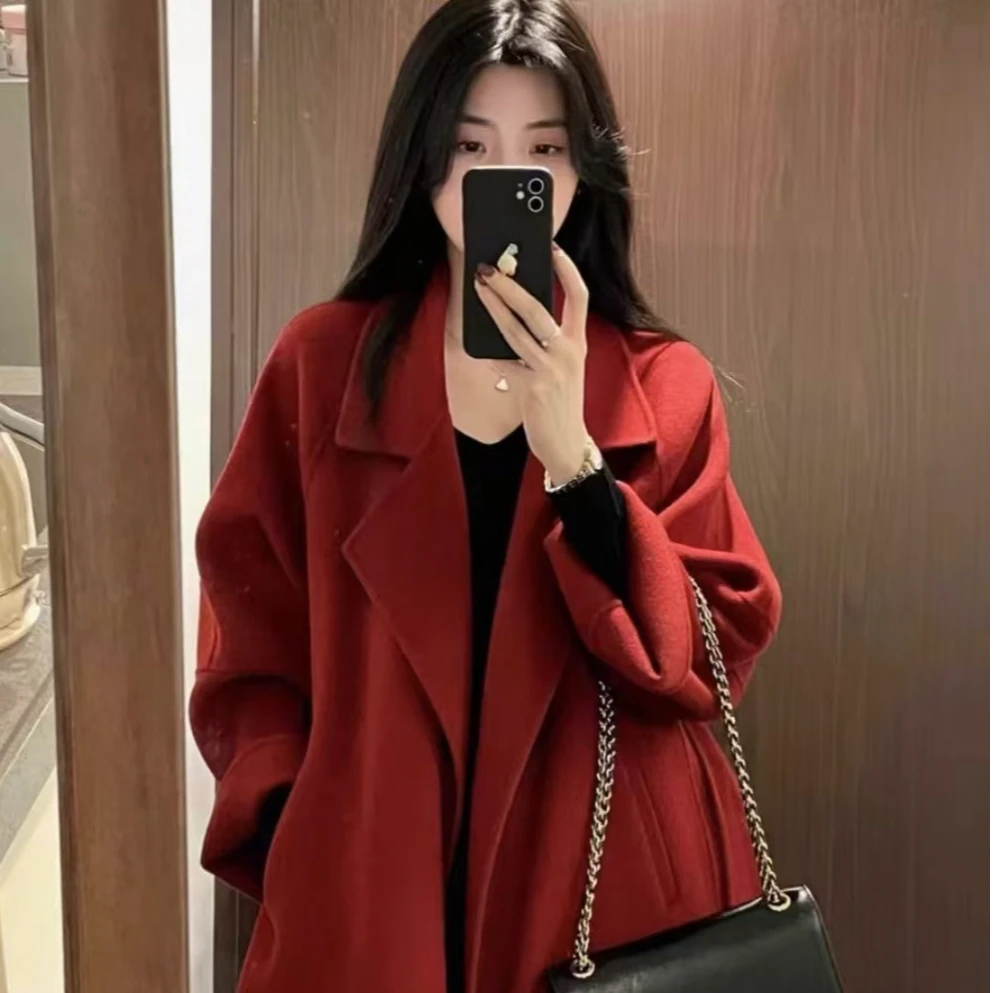 金夫人大衣【西西里百毛版】100%羊毛长款经典浴袍款双面羊毛红大衣