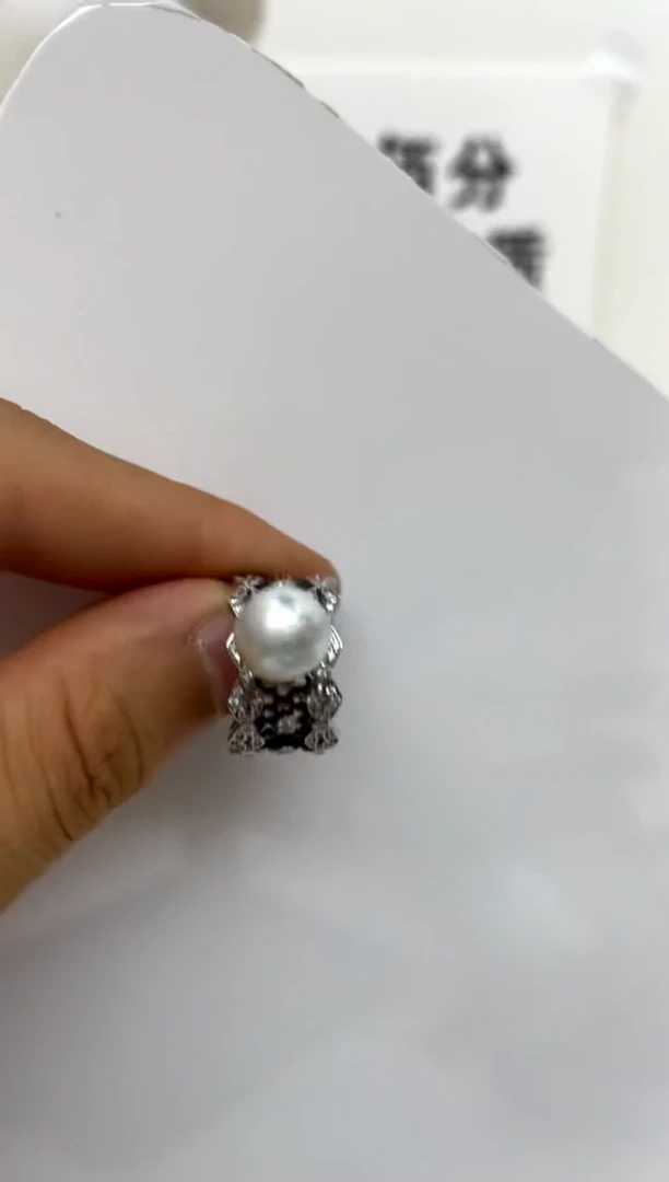 银S925镶嵌戒指海水珍珠9-10