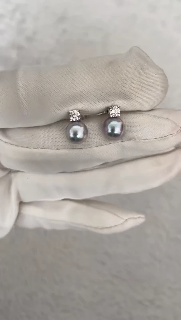 银S925镶嵌海水珍珠耳钉AK真多麻戴妃7.5-8mm