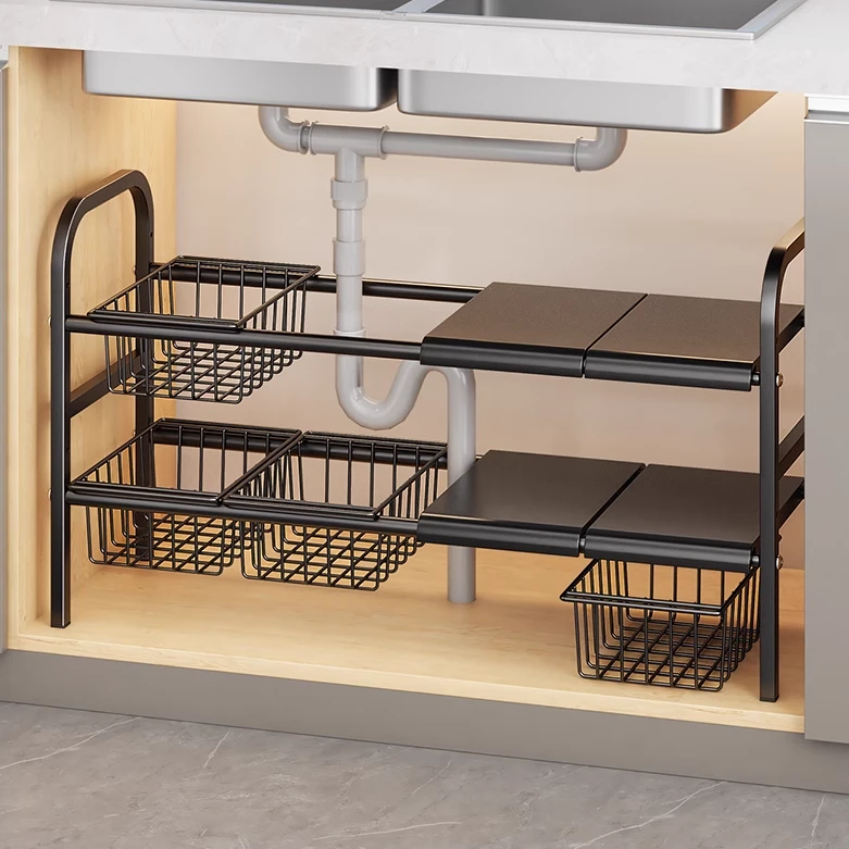 厨房置物架下水槽多功能置物架橱柜可伸缩分层架子多层锅具收纳架