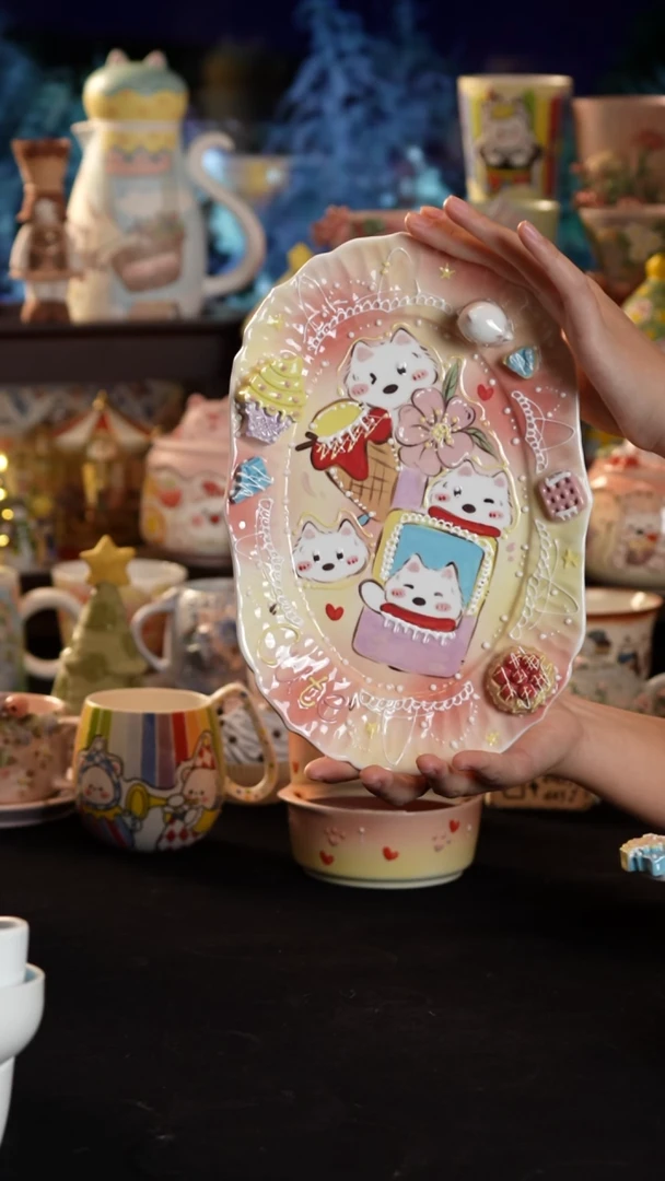 摆件陶欧*兔景德镇釉下彩手绘设计师款陶瓷