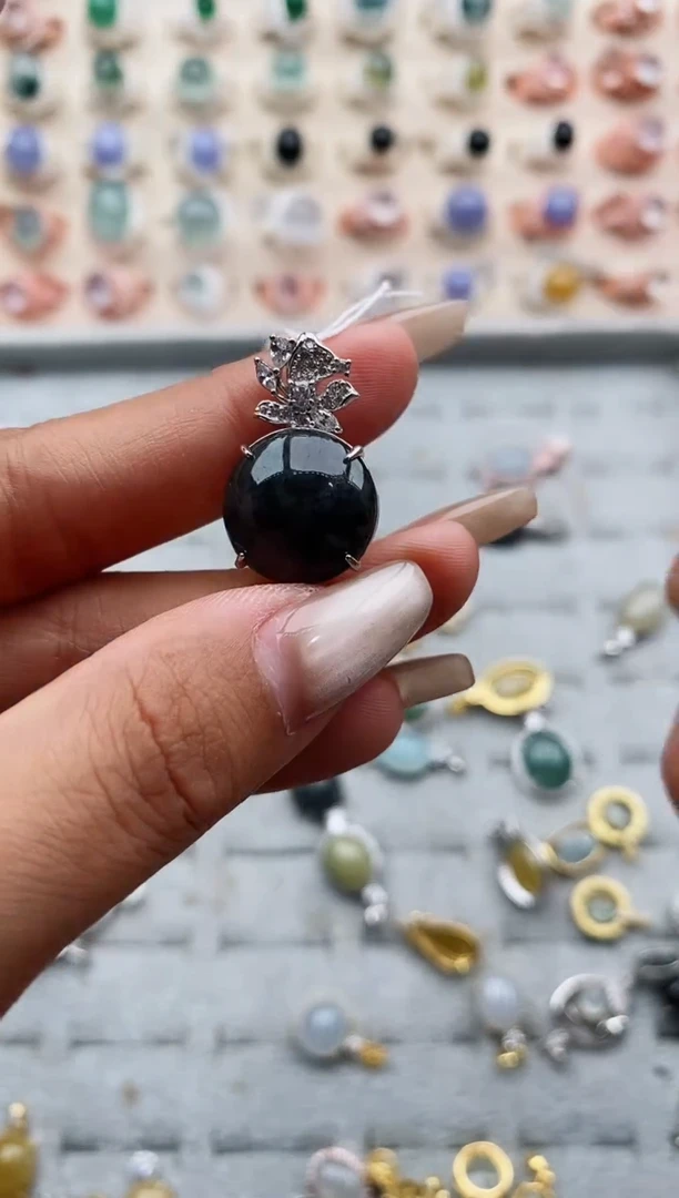 翡翠戒指银S925镶嵌缅甸天然A货翡翠555   1-