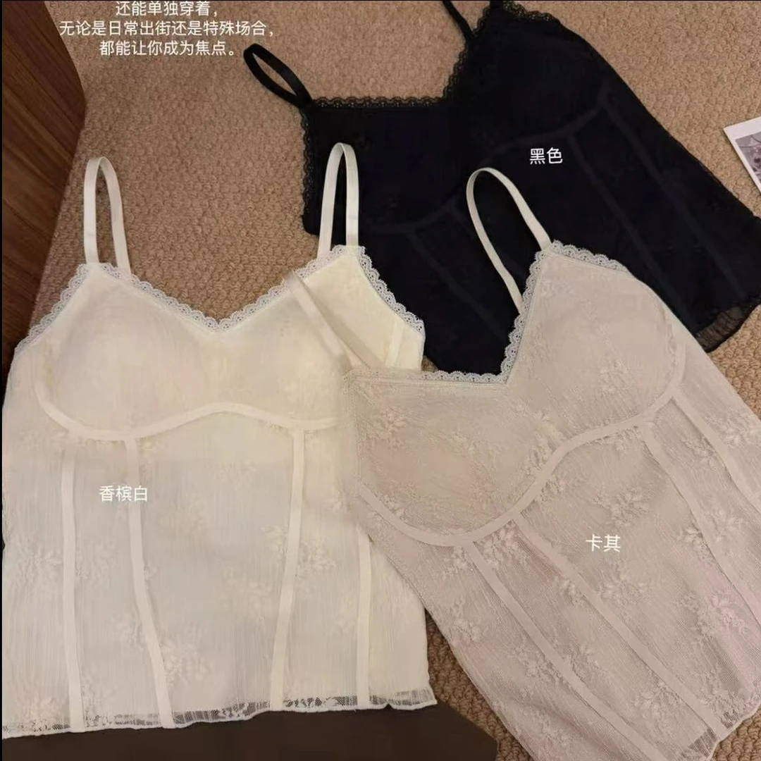 夏款复古碎花蕾丝美背内衣性感V领无刚去一体式文胸背心23916