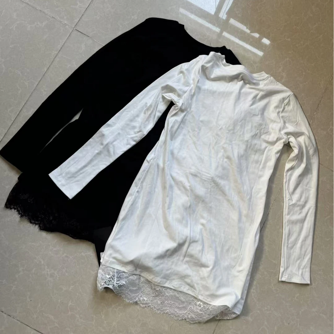 【文乐乐】秋冬新款洋气拼接花边时尚休闲潮流百搭长袖T恤9233