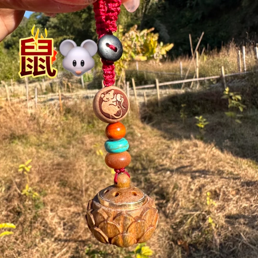 十二生肖国风桃木雕刻莲花座香囊