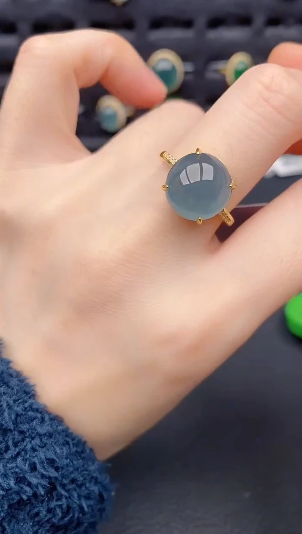 银S925镶嵌戒指翡翠天然a货翡翠537