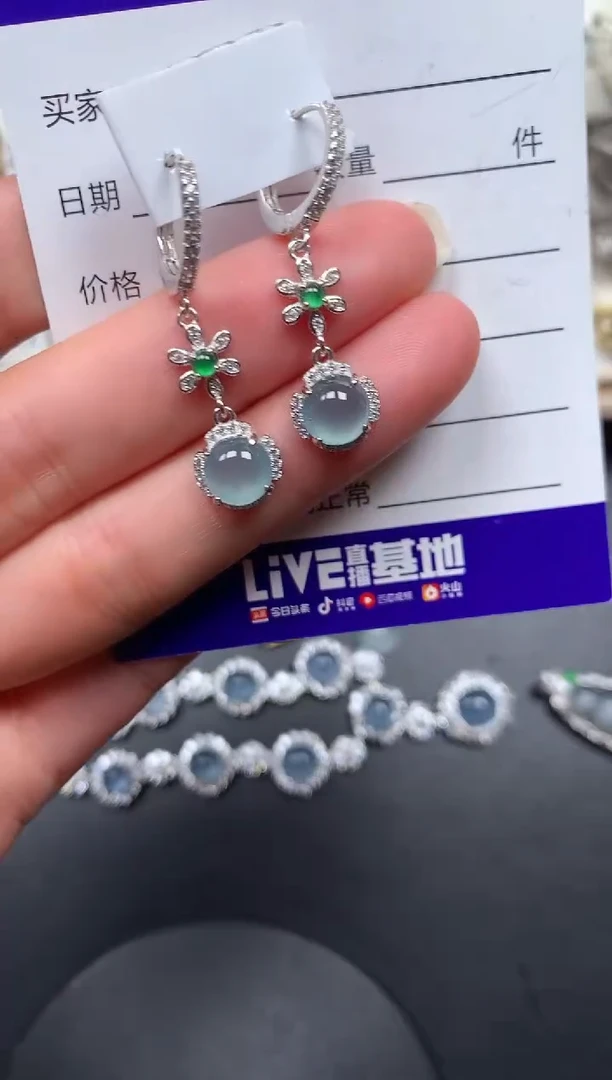 银S925镶嵌翡翠耳饰175