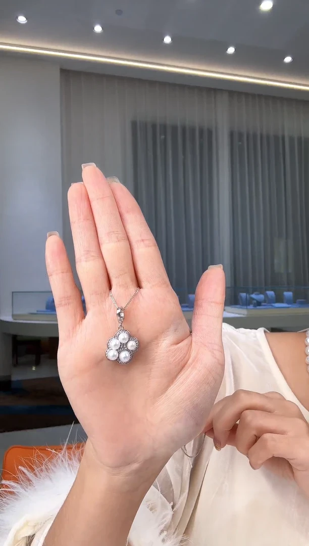吊坠(赠链)银S925镶嵌淡水珍珠银款淡水五珠吊坠