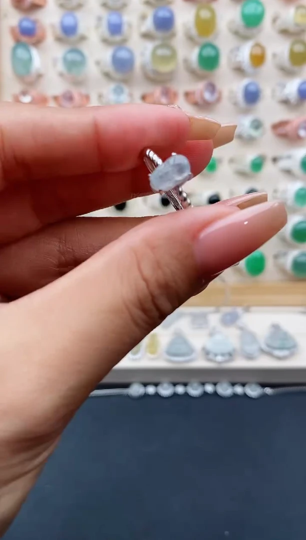 翡翠戒指银S925镶嵌缅甸天然A货翡翠111   4-1