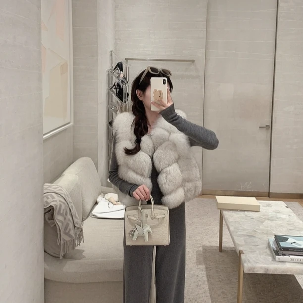 1987fur狐狸毛皮草外套女整皮马甲2025年新款小个子短款