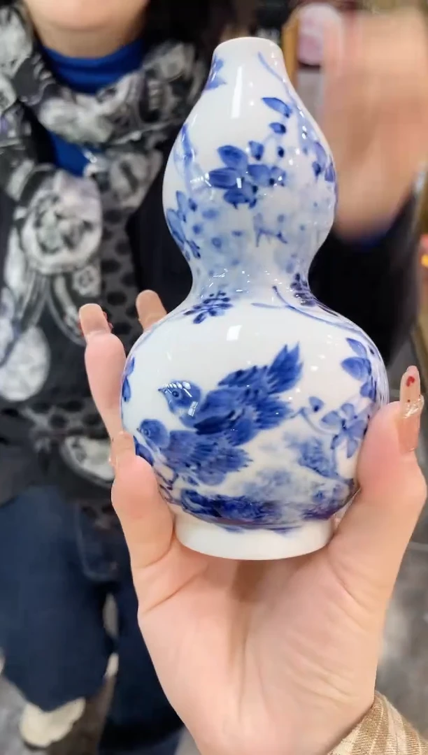 【闪购商品】007陶瓷供应链青花紫藤花鹌鹑画片葫芦瓶