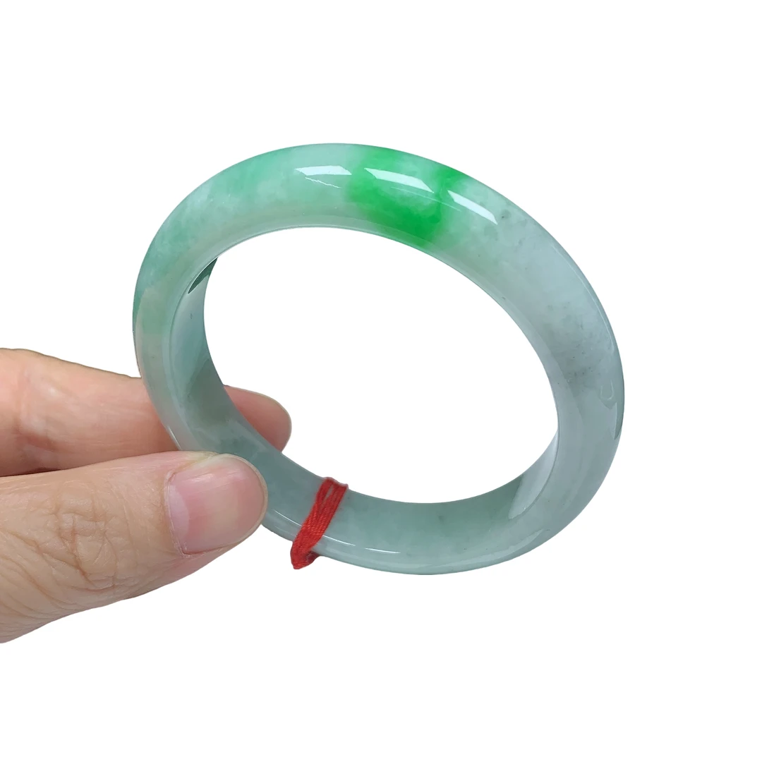 56正圈飘阳绿天然翡翠A货手镯少女款时尚百搭平安妈妈玉镯有有纹