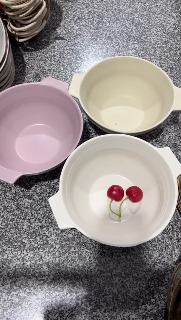 【闪购商品】瓷奶油风哑光双耳汤面碗1个装（下单备注颜色