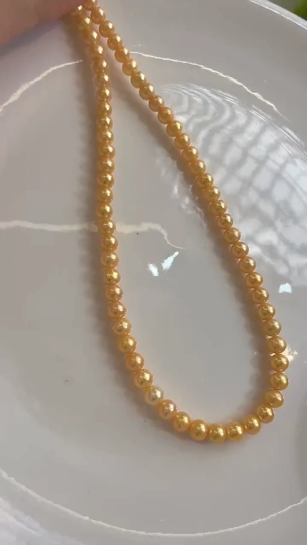 项链未镶嵌淡水珍珠99  4mm+黄色系小米项链