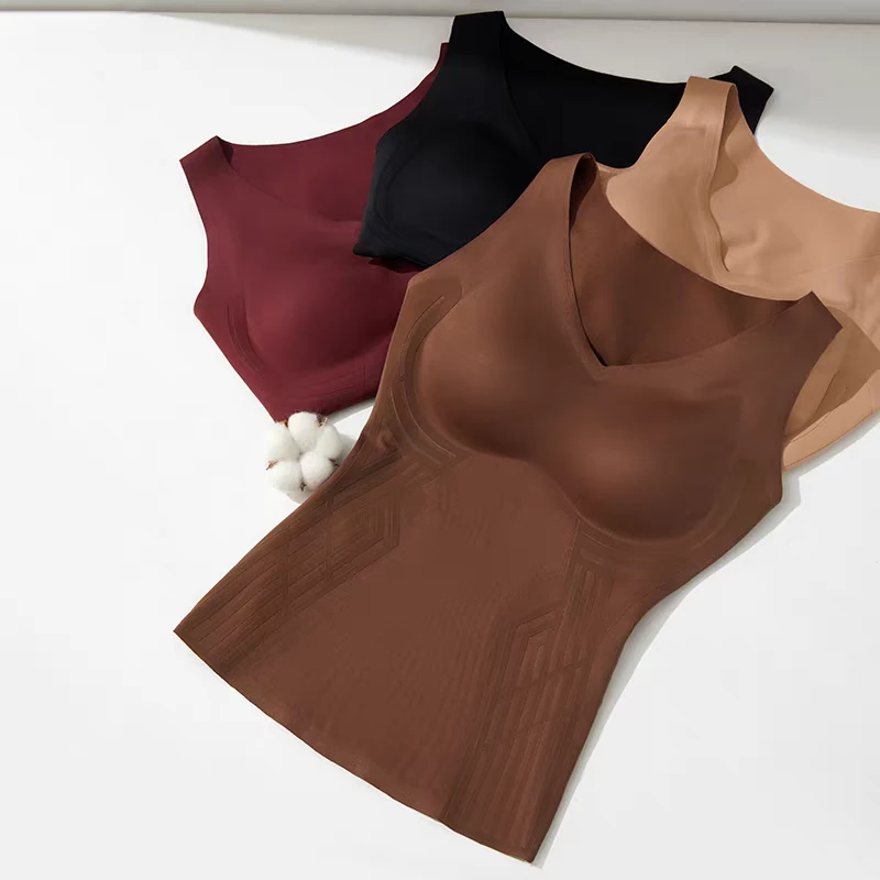 轻塑背心冬季保暖秋冬加绒v领罩杯一体